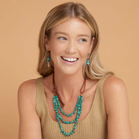 Lorelei Leather Multi Row Turquoise 24" Layered Necklace