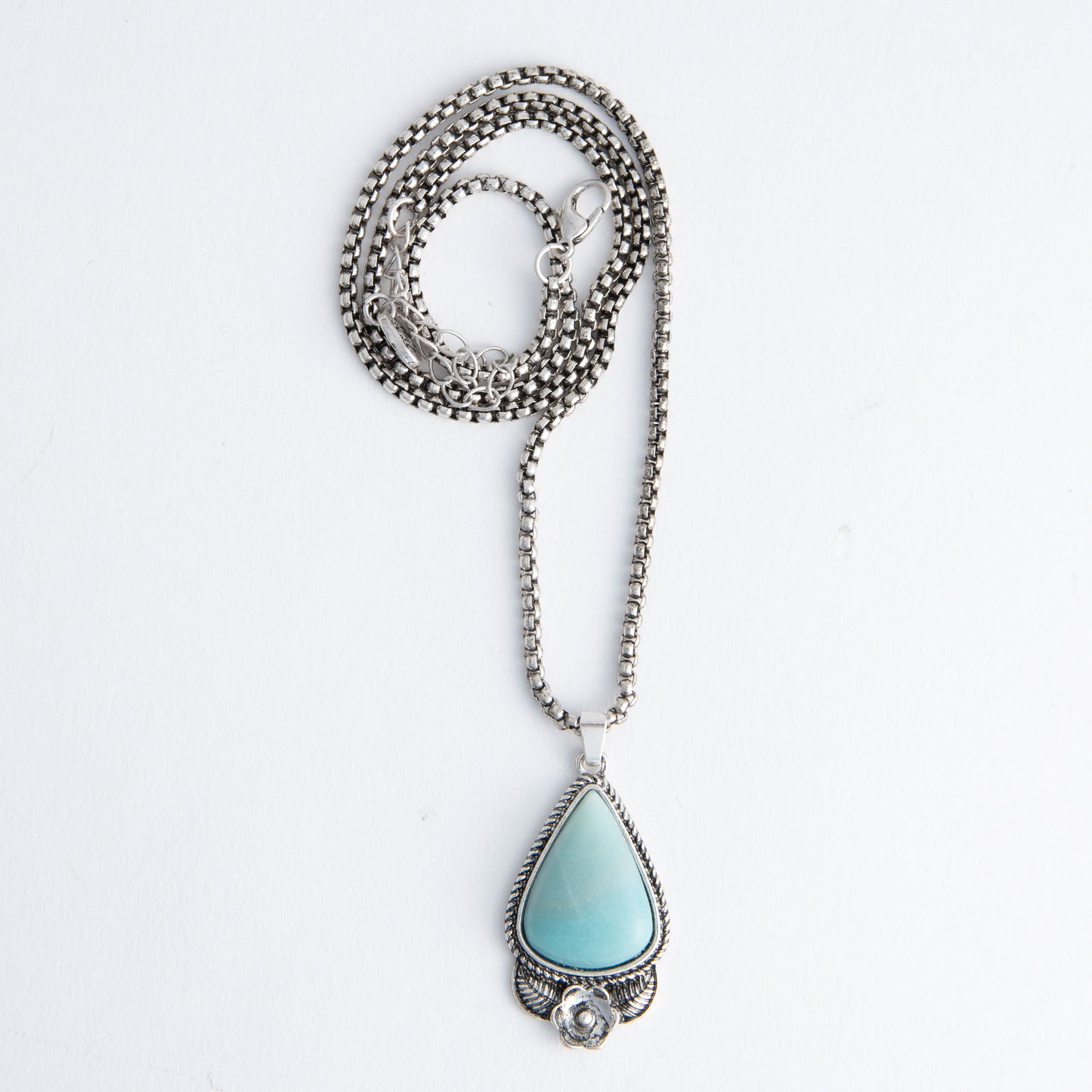 Pippa Genuine Amazonite Stone Flower 20" Pendant Necklace