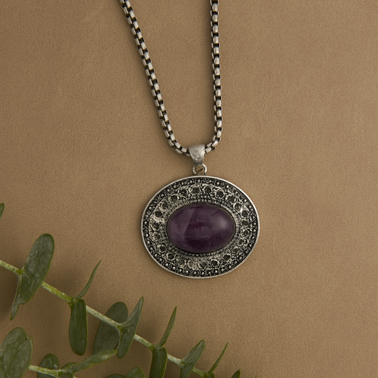 Serena Genuine Amethyst Stone 20" Pendant Necklace