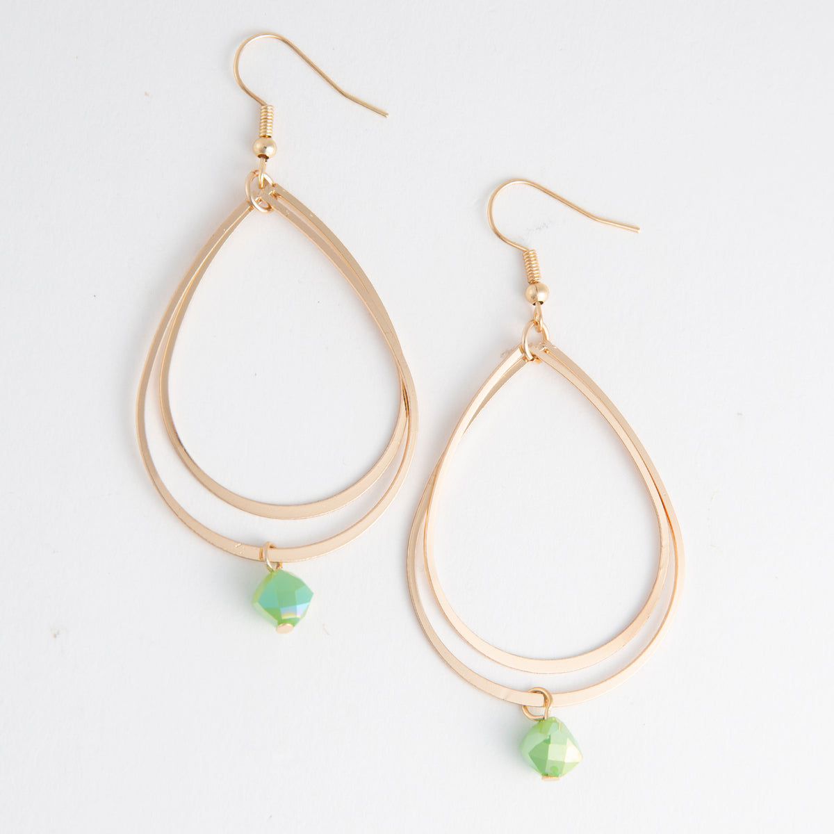 Acadia Jade Green Glass Gold Teardrop Drop Earrings