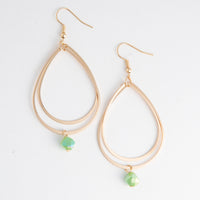 Acadia Jade Green Glass Gold Teardrop Drop Earrings