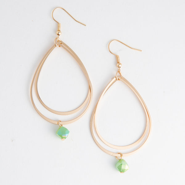 Acadia Jade Green Glass Gold Teardrop Drop Earrings