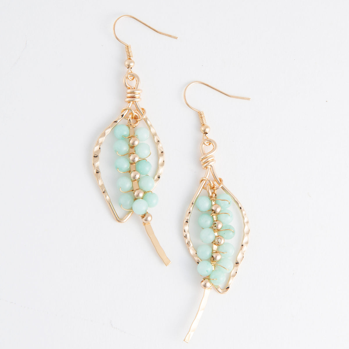 Acadia Soft Mint Glass Bead Gold Teardrop Earrings