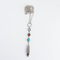 Stevie Beaded Feather Charm 18" Pendant Necklace