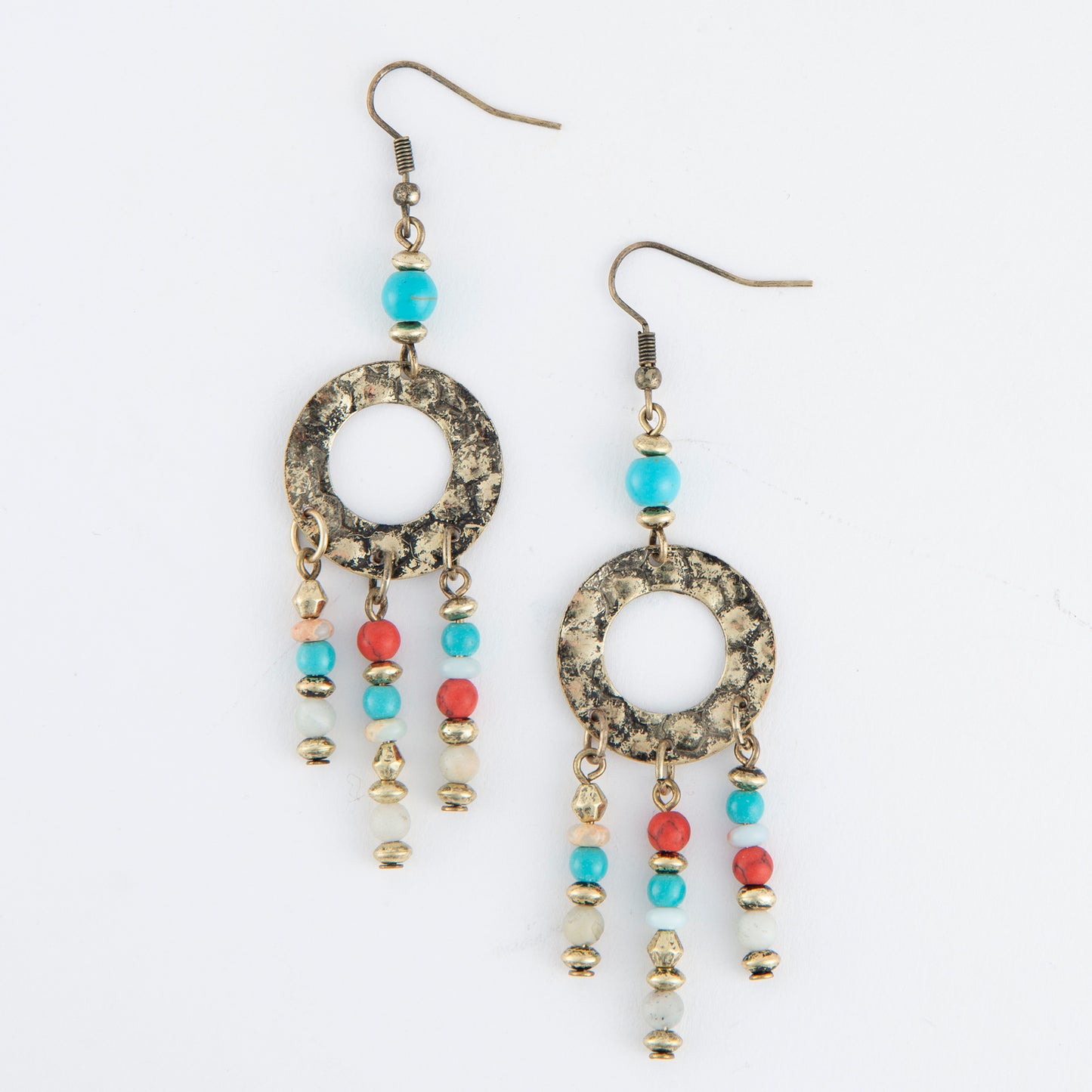Wild Spirit Hammered Genuine Stone Gold Chandelier Earrings