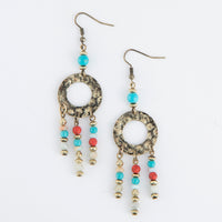 Wild Spirit Hammered Genuine Stone Gold Chandelier Earrings