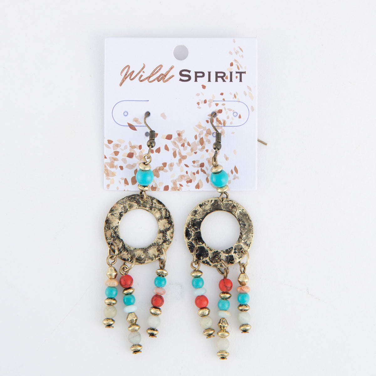 Wild Spirit Hammered Genuine Stone Gold Chandelier Earrings