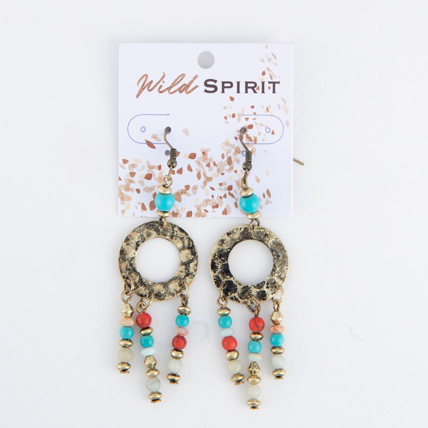 Wild Spirit Hammered Genuine Stone Gold Chandelier Earrings