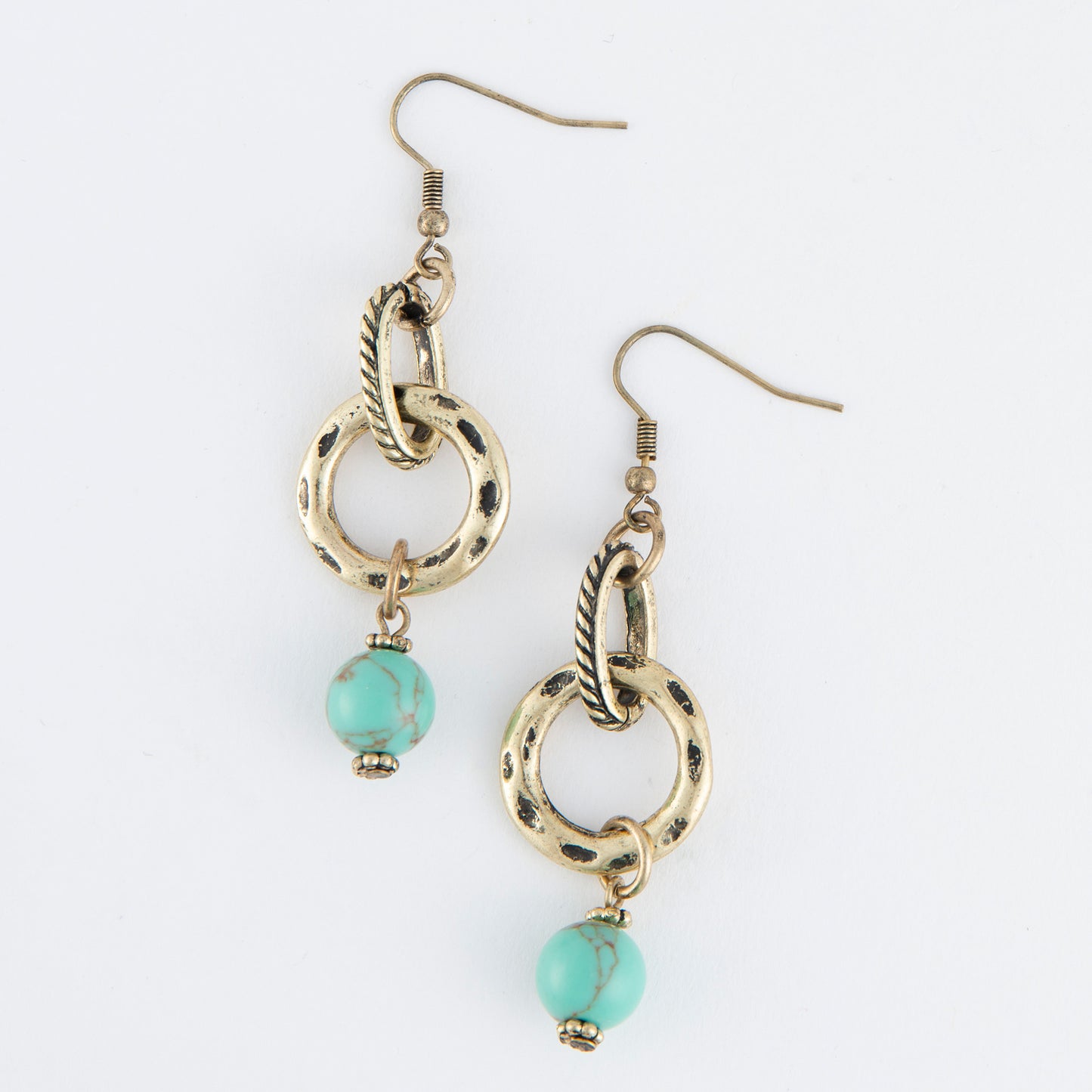 Wild Spirit Turquoise Beaded Gold Ring Earrings