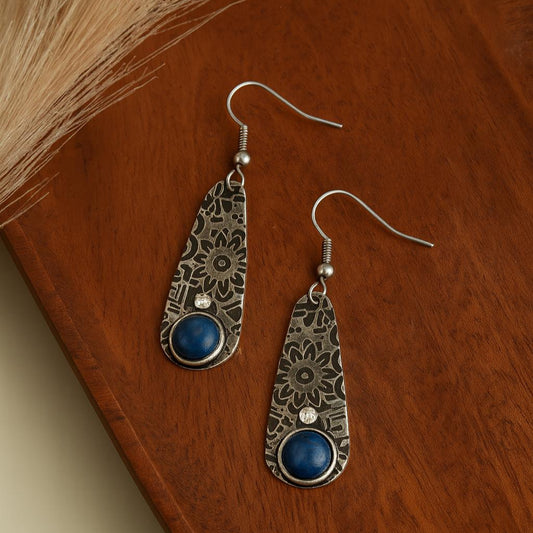 Wild Spirit Silver Oval Lapis Stone Teardrop Earrings