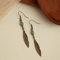 Wild Spirit Gold Feather Beaded Earrings