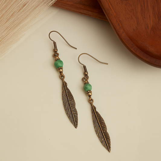 Wild Spirit Gold Feather Beaded Earrings