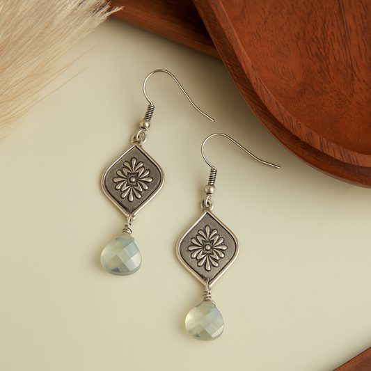 Wild Spirit Faceted Bead Silver Flower Earrings
