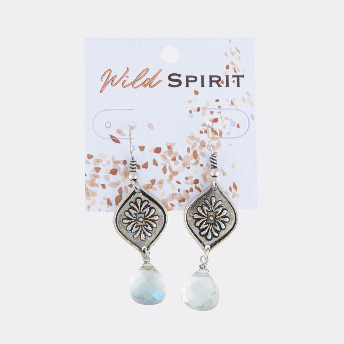 Wild Spirit Faceted Bead Silver Flower Earrings