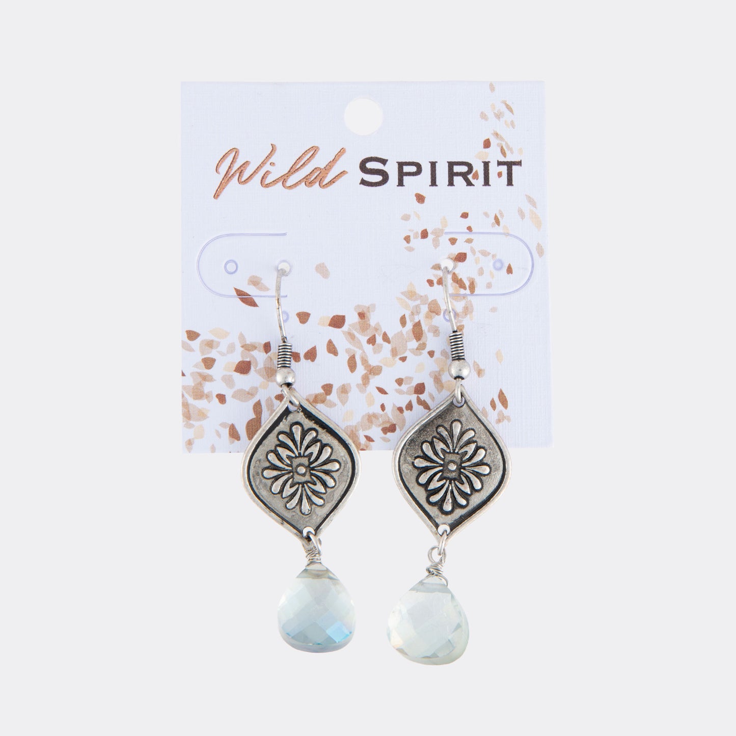 Wild Spirit Faceted Bead Silver Flower Earrings
