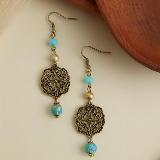 Wild Spirit Turquoise Beaded Gold Boho Earrings