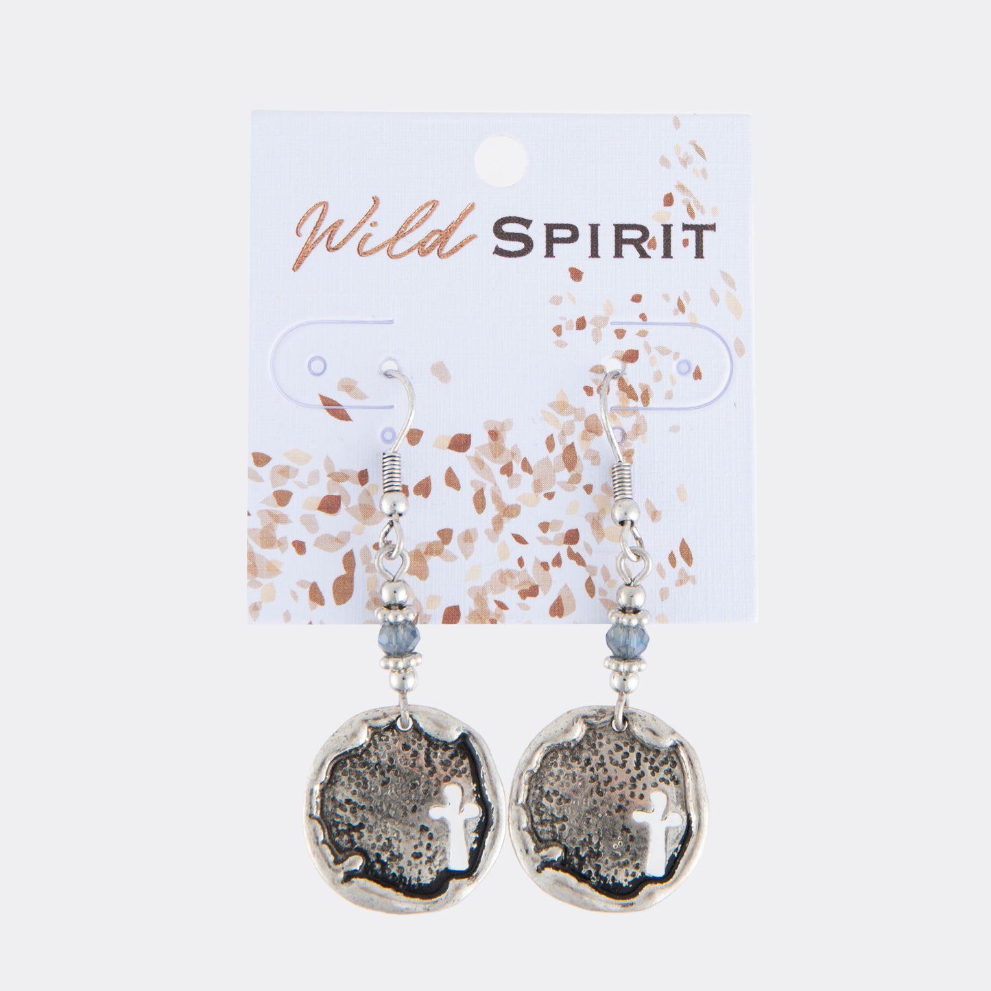 Wild Spirit Blue Beaded Silver Cross Disc Earrings