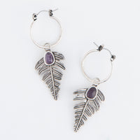 Wild Spirit Amethyst Silver Leaf Hoop Earrings