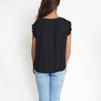 Amerie Black Crepe Button Up V-Neck Tank Top