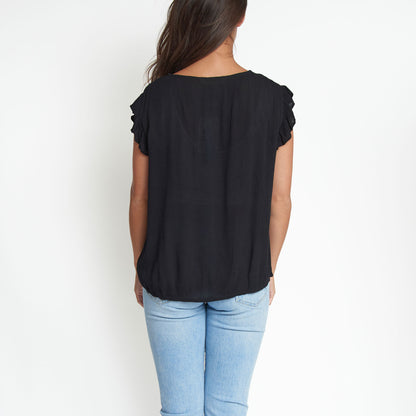 Amerie Black Crepe Button Up V-Neck Tank Top