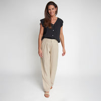 Amerie Black Crepe Button Up V-Neck Tank Top