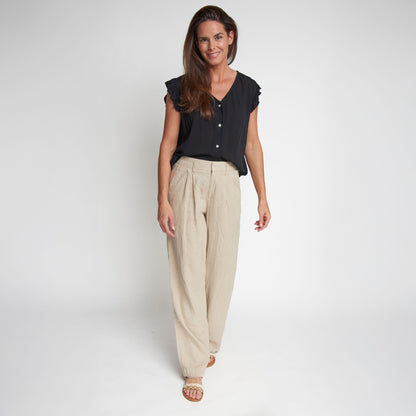 Amerie Black Crepe Button Up V-Neck Tank Top