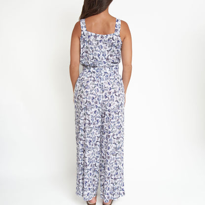 Amerie Floral Sleeveless Scoop Neck Crepe Wide Leg Jumpsuit