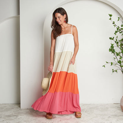 Amryn Color Block Tiered Maxi Dress