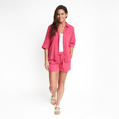 Dylan Cotton Gauze 3/4 Sleeve Button Up Top