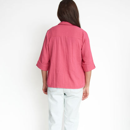 Dylan Cotton Gauze 3/4 Sleeve Button Up Top