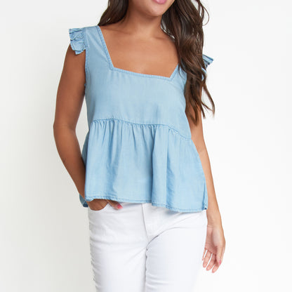 Delaney Chambray Babydoll Tank Top