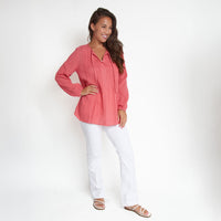 Eisley Cotton Gauze Long Sleeve Pintuck V-Neck Tunic