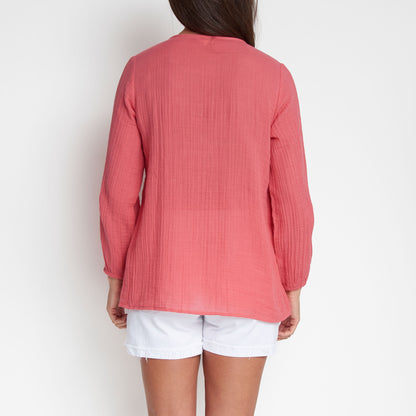 Eisley Cotton Gauze Long Sleeve Pintuck V-Neck Tunic