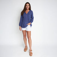 Eisley Cotton Gauze Long Sleeve Pintuck V-Neck Tunic