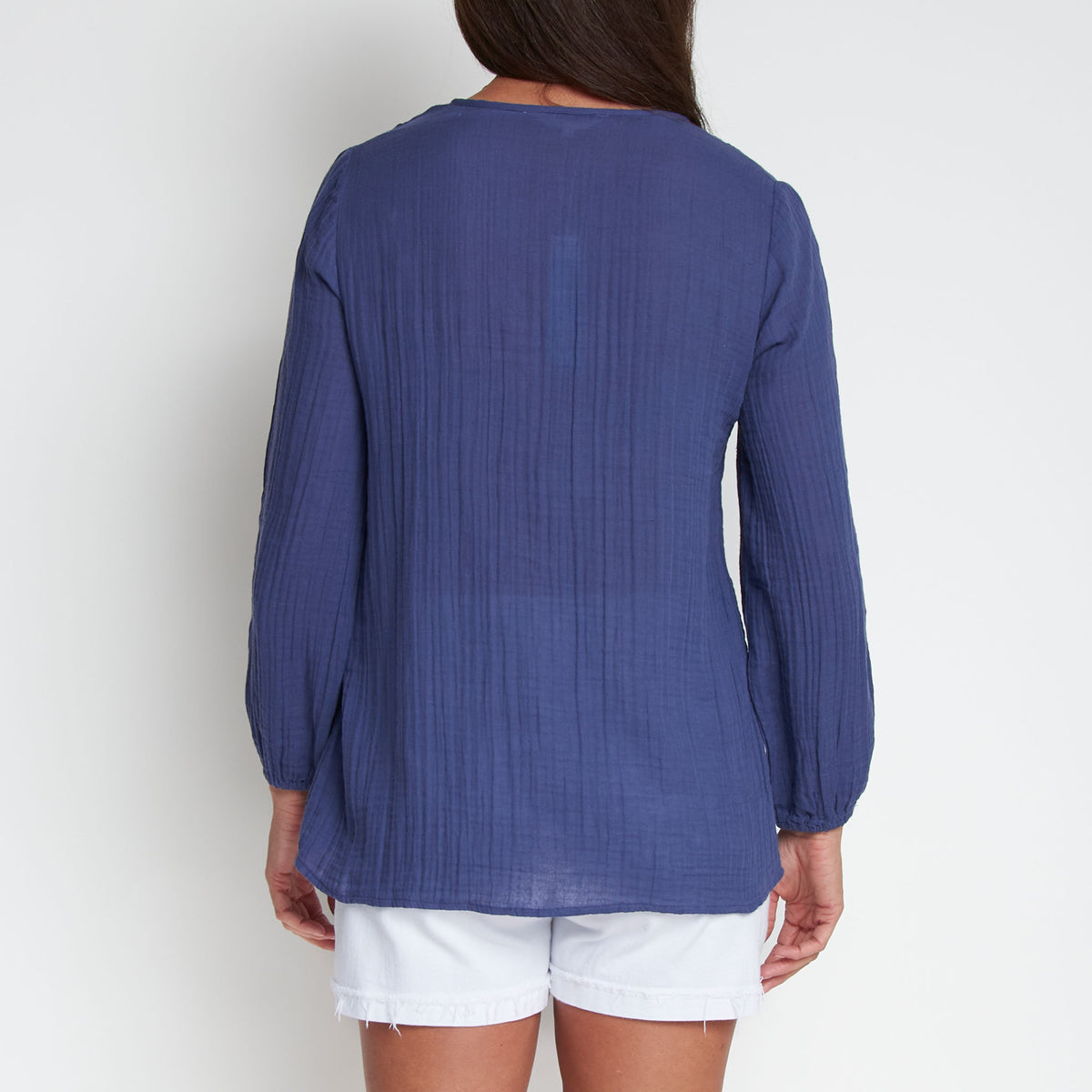 Eisley Cotton Gauze Long Sleeve Pintuck V-Neck Tunic