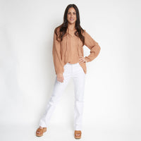Eisley Cotton Gauze Long Sleeve Pintuck V-Neck Tunic