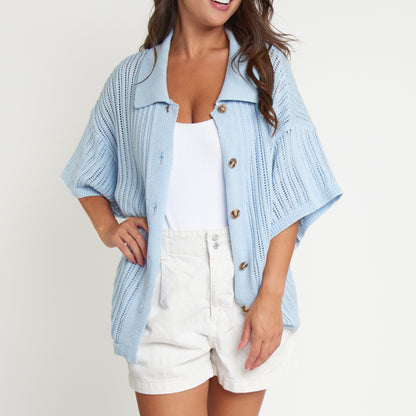 Catalina Knit Half Sleeve Button Up Top