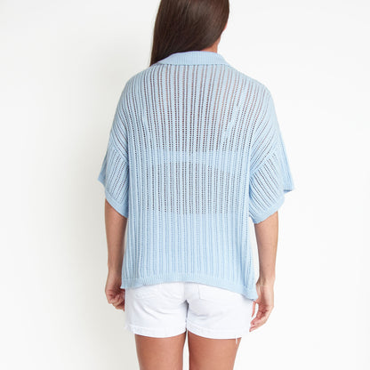 Catalina Knit Half Sleeve Button Up Top