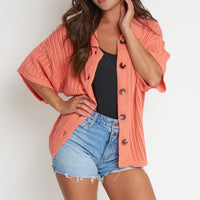 Catalina Knit Half Sleeve Button Up Top