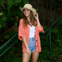 Catalina Knit Half Sleeve Button Up Top