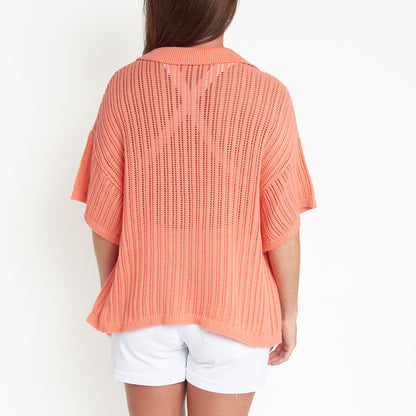 Catalina Knit Half Sleeve Button Up Top