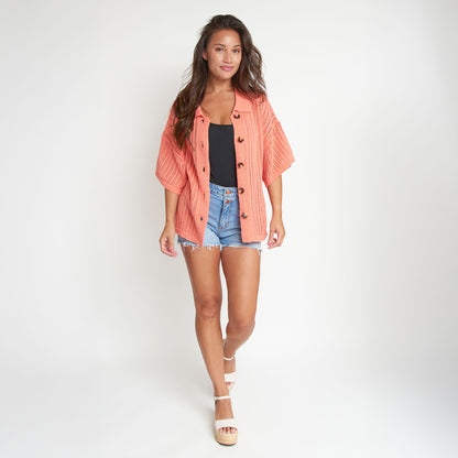 Catalina Knit Half Sleeve Button Up Top