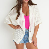 Catalina Knit Half Sleeve Button Up Top