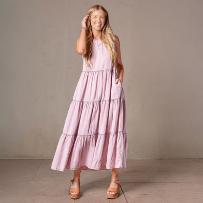 Magnolia Tiered Chambray Sleeveless Maxi Dress