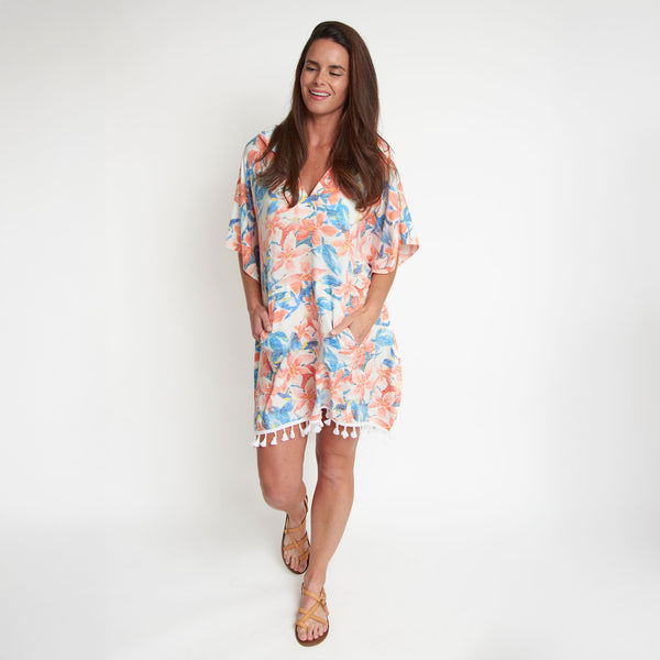 Naomi  Tangerine Hooded One Size Poncho Swim Cover Up