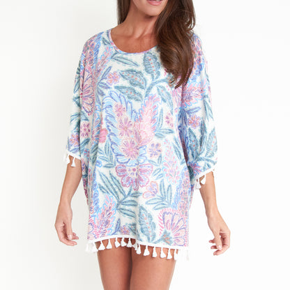 Elsie Purple Paisley One Size Fringe Swim Beach Cover Up