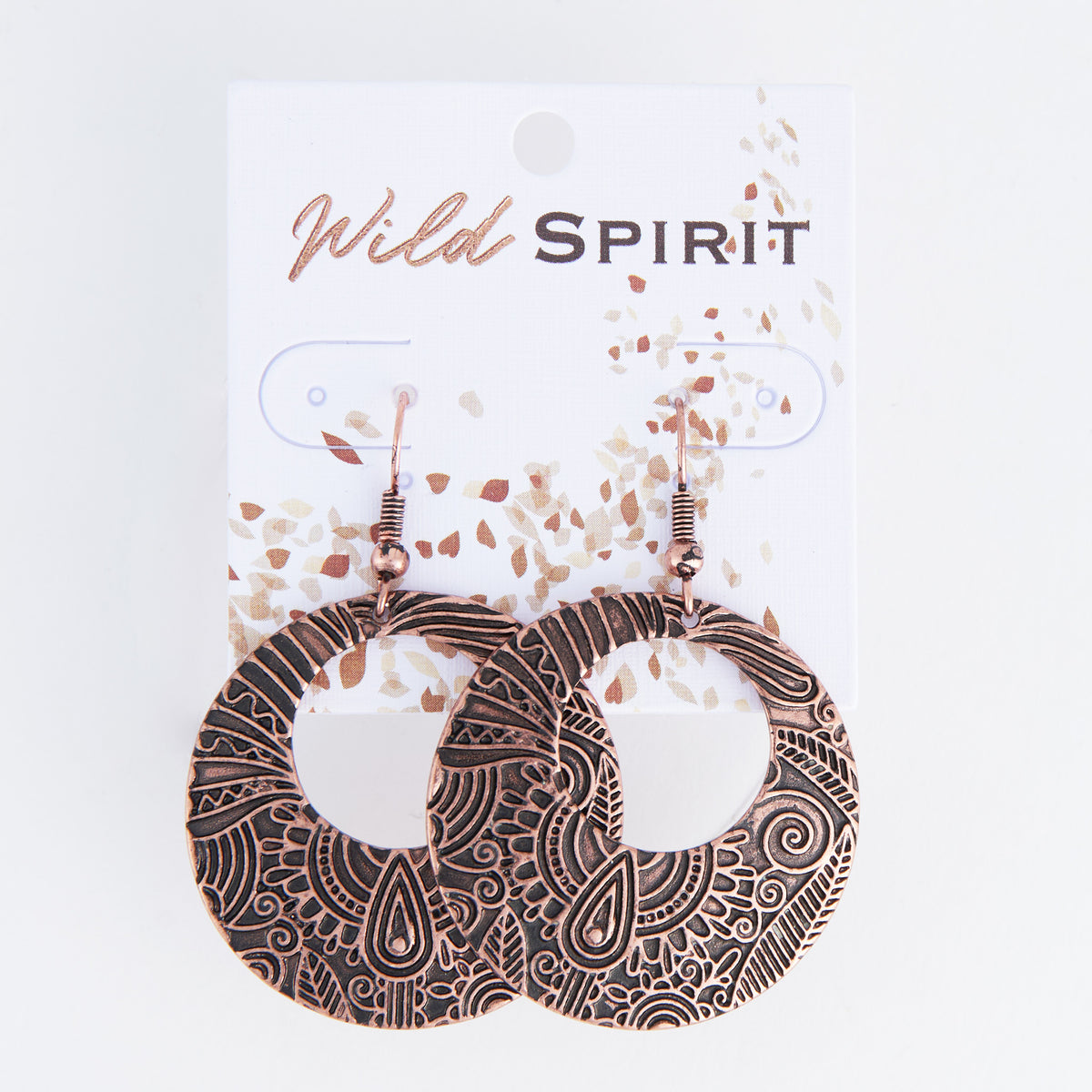 Wild Spirit Western Copper Floral Texture Ring Drop Earrings