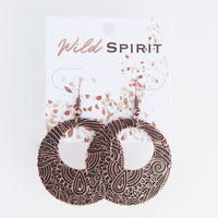 Wild Spirit Western Copper Floral Texture Ring Drop Earrings