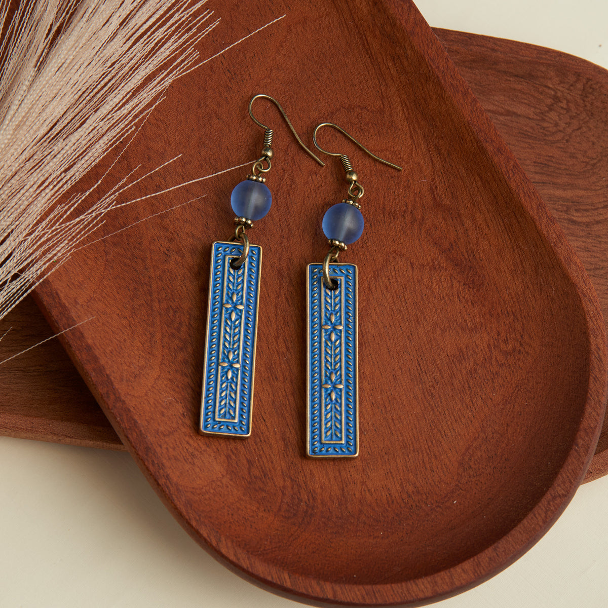 Wild Spirit Western Textured Blue Bar Drop Earrings