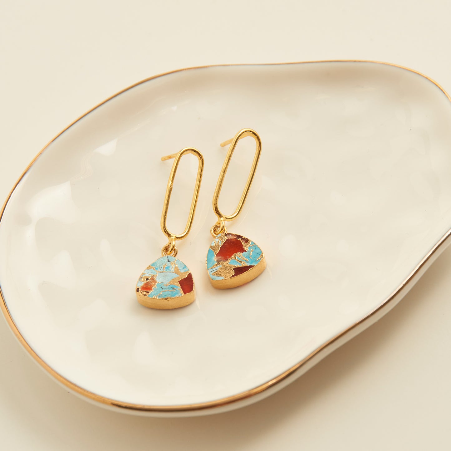 Tahani Textured Genuine Stone 18K Gold Drop Earrings